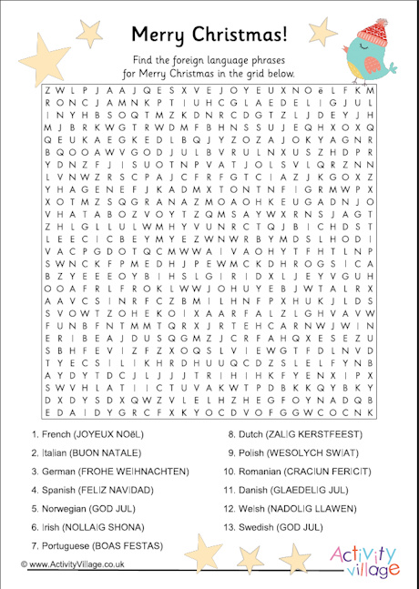 Merry Christmas languages word search