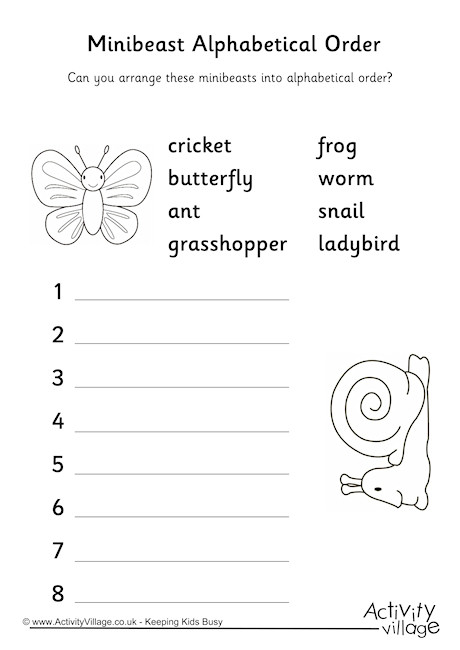 Minibeast Alphabetical Order 1 Minibeast Alphabetical Order 1