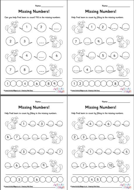 Missing numbers worksheets set 1