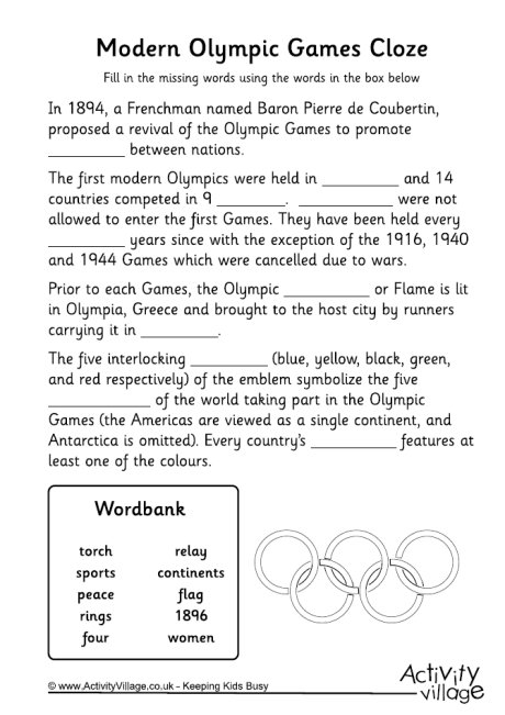 Modern Olympics cloze worksheet
