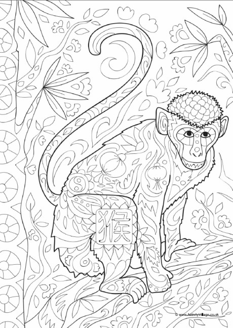 Monkey doodle colouring page