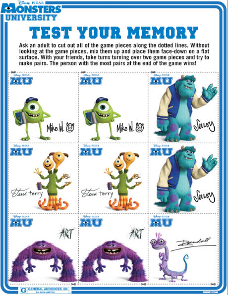 Monsters university memory cards