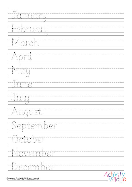 Months of the year handwriting worksheet