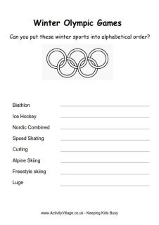 More Winter Olympics Worksheets