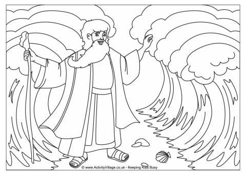 Moses parting the Red Sea colouring page