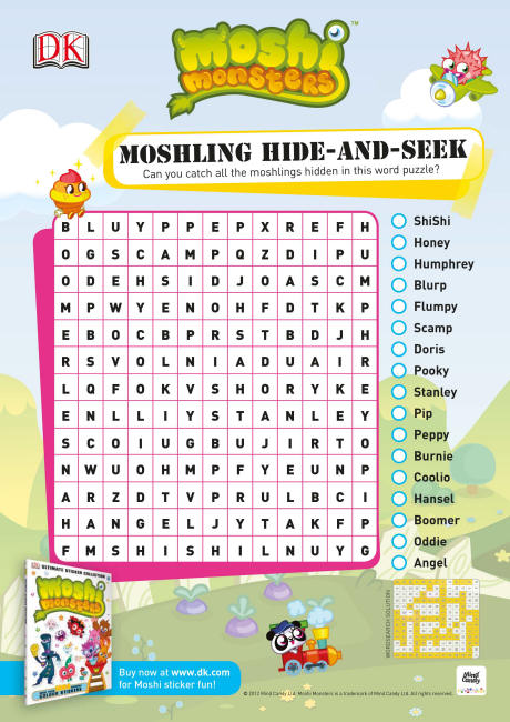Moshi monsters word search