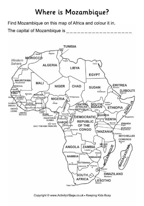 Mozambique location worksheet