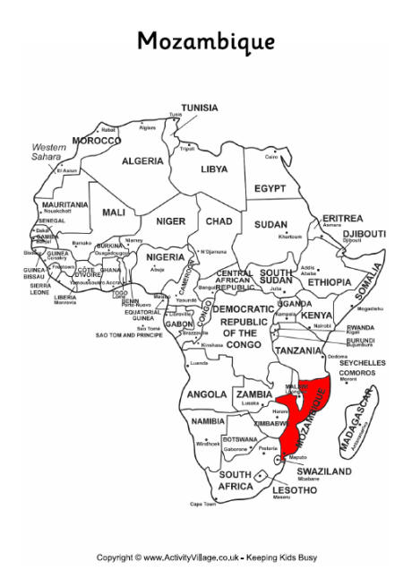 Mozambique on a Map of Africa