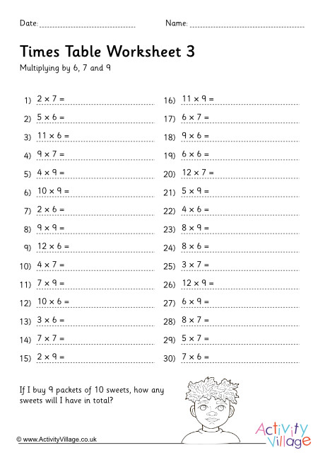 Multiplication drill worksheet stage 3