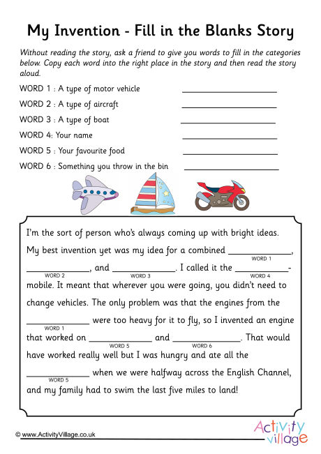 My Invention Fill In The Blanks Story
