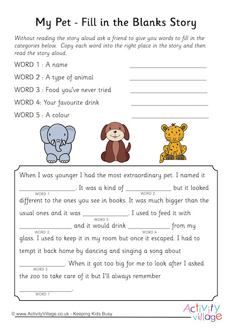 My Pet Fill In The Blanks Story