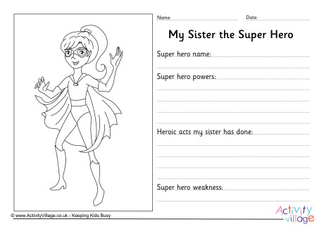 My Sister The Super hero Worksheet My Sister The Super hero Worksheet