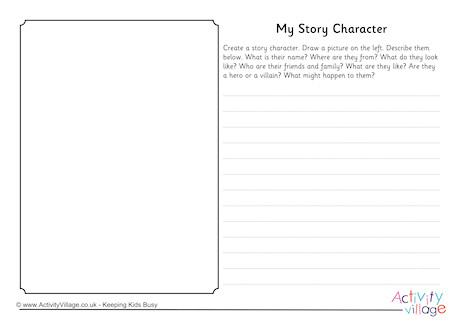 My Story Character Worksheet My Story Character Worksheet
