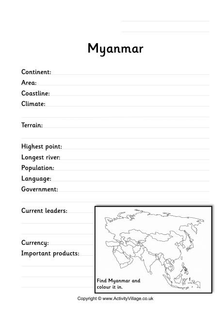 Myanmar Fact Worksheet