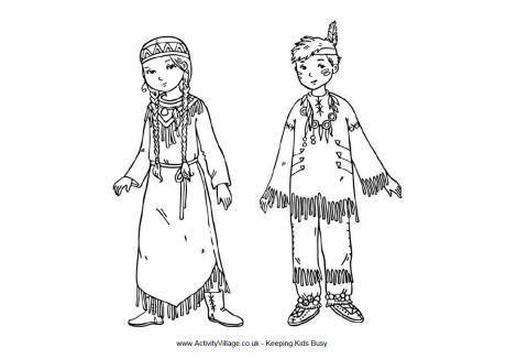 Native American children colouring page