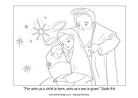 Nativity colouring a child is born