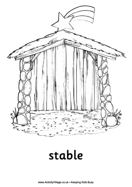 Nativity colouring pages - the stable