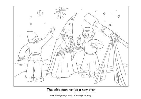 Nativity colouring wise men notice star