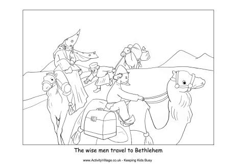 Nativity colouring wise men travel to Bethlehem
