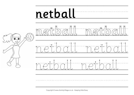 Netball handwriting worksheet