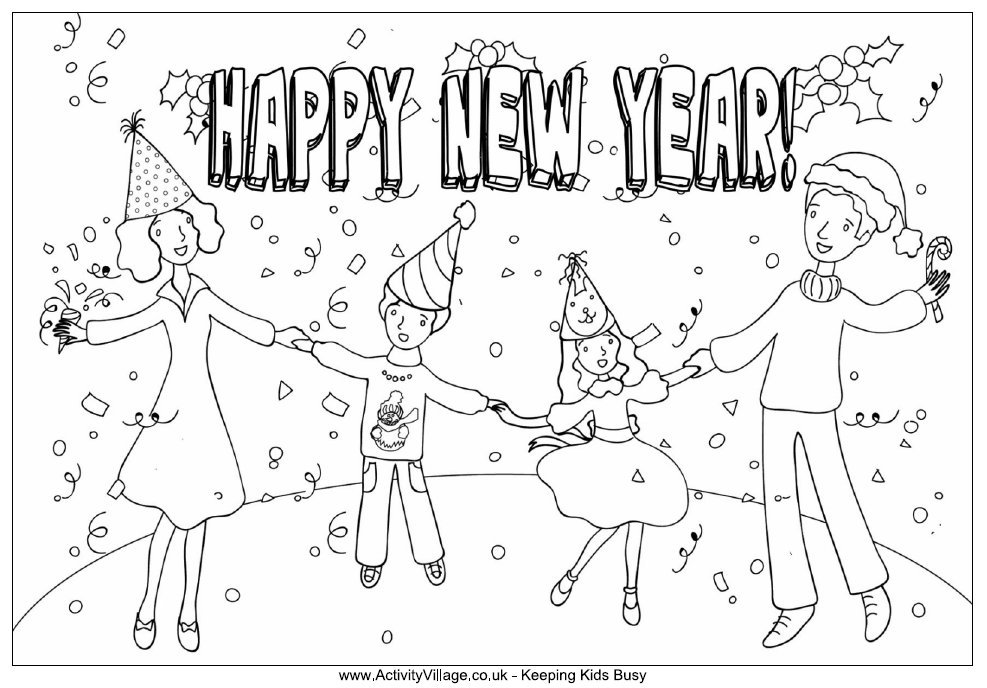 New year celebration colouring page