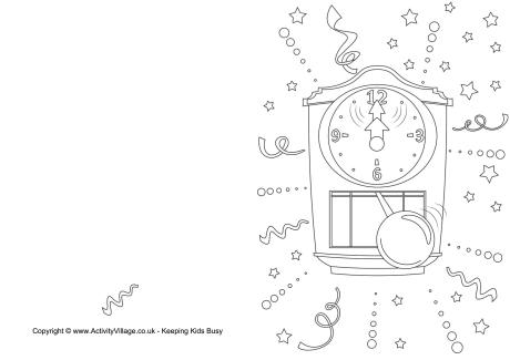 New year clock colouring card
