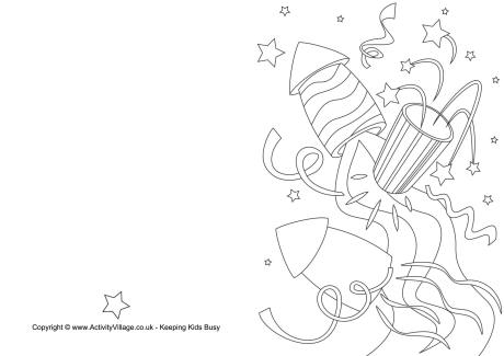 New year rockets colouring card