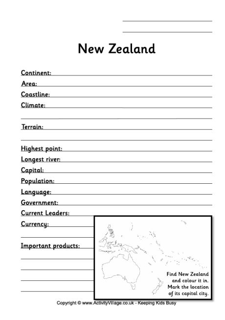 New Zealand fact worksheet