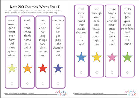 Next 200 common words fan 1