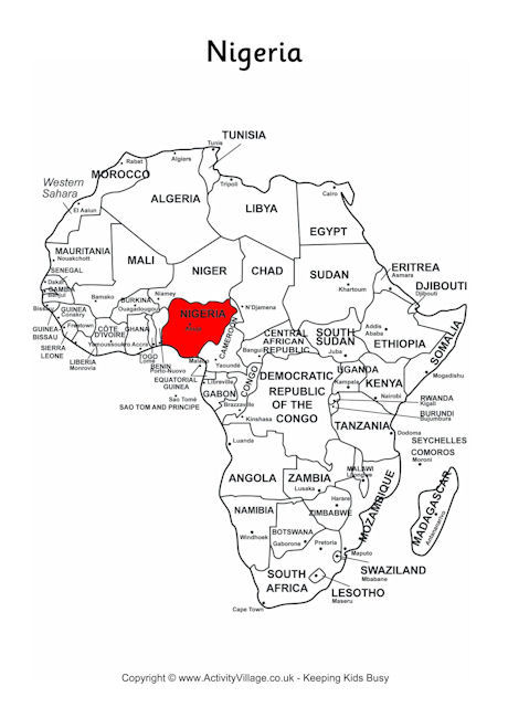 Nigeria on map of Africa