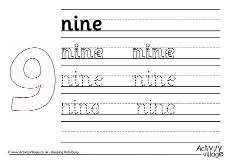 Nine handwriting worksheet 