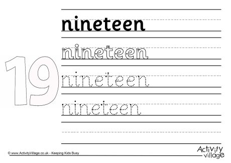 Nineteen handwriting worksheet 