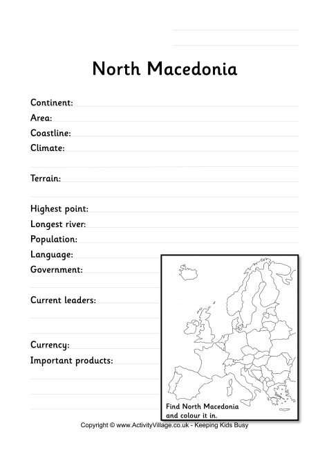 North Macedonia Fact Worksheet