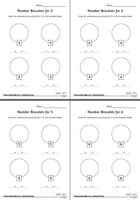 Number bracelet recording sheets Number bracelet recording sheets