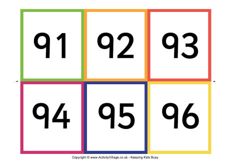 Number Flash Cards 91 - 100
