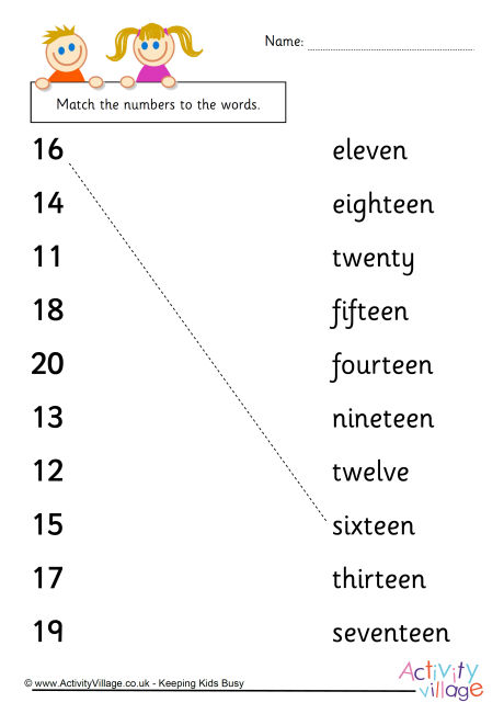Matching Numbers 11 20 Worksheet