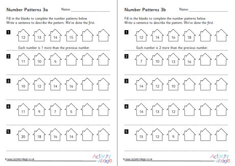 Number pattern worksheets set 3