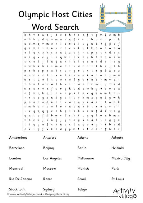 Olympic host cities word search