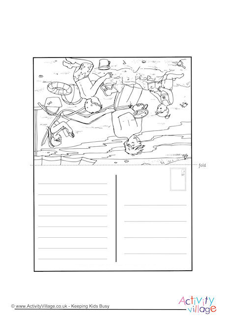 On The Beach Colouring Postcard