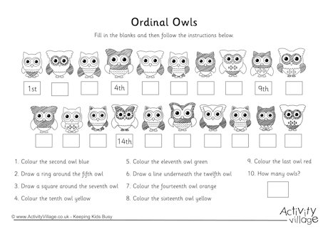 Ordinal numbers gap worksheet 3