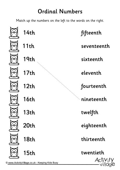 Ordinal numbers match up worksheet 2