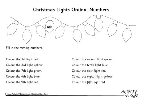 Ordinal numbers worksheet - Christmas 1