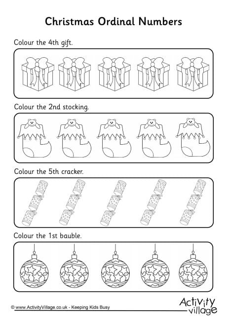 Ordinal numbers worksheet - Christmas 2