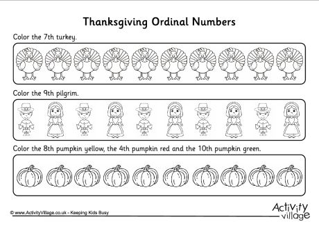 Ordinal numbers worksheet - Thanksgiving 2