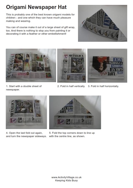 Origami newspaper hat instructions
