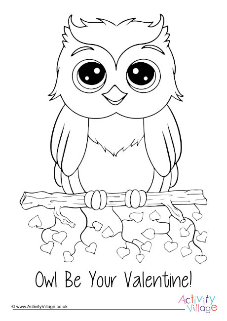 Owl Be Your Valentine colouring page