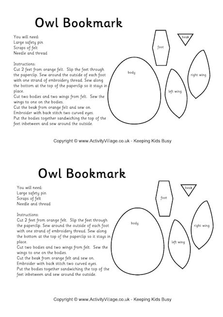 Owl bookmark template Owl bookmark template