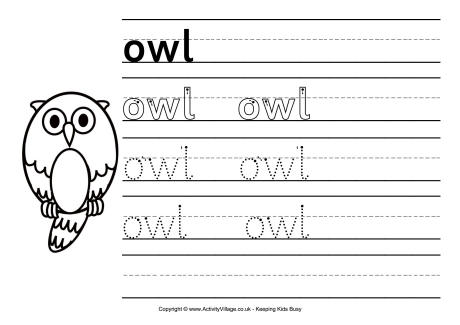 Owl handwriting worksheet