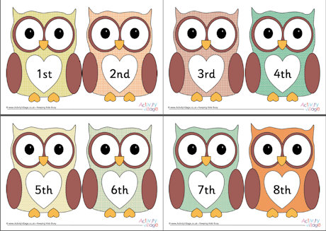 Owl ordinal numbers 1-10 Owl ordinal numbers 1-10