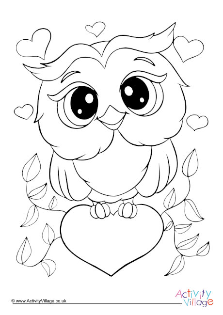 Owl Valentine colouring page 2